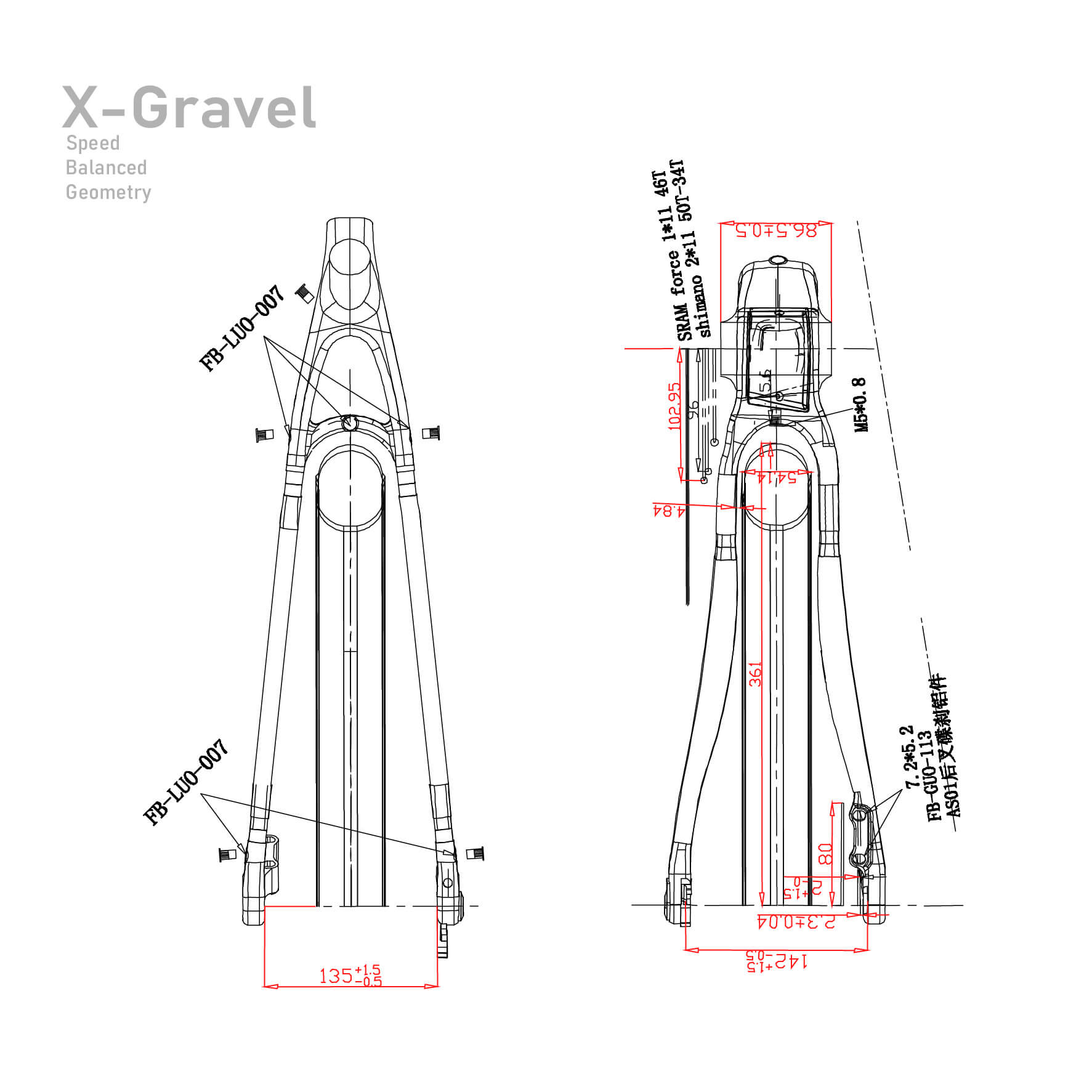 ICAN X-Gravel bike frameset front fork Geometry